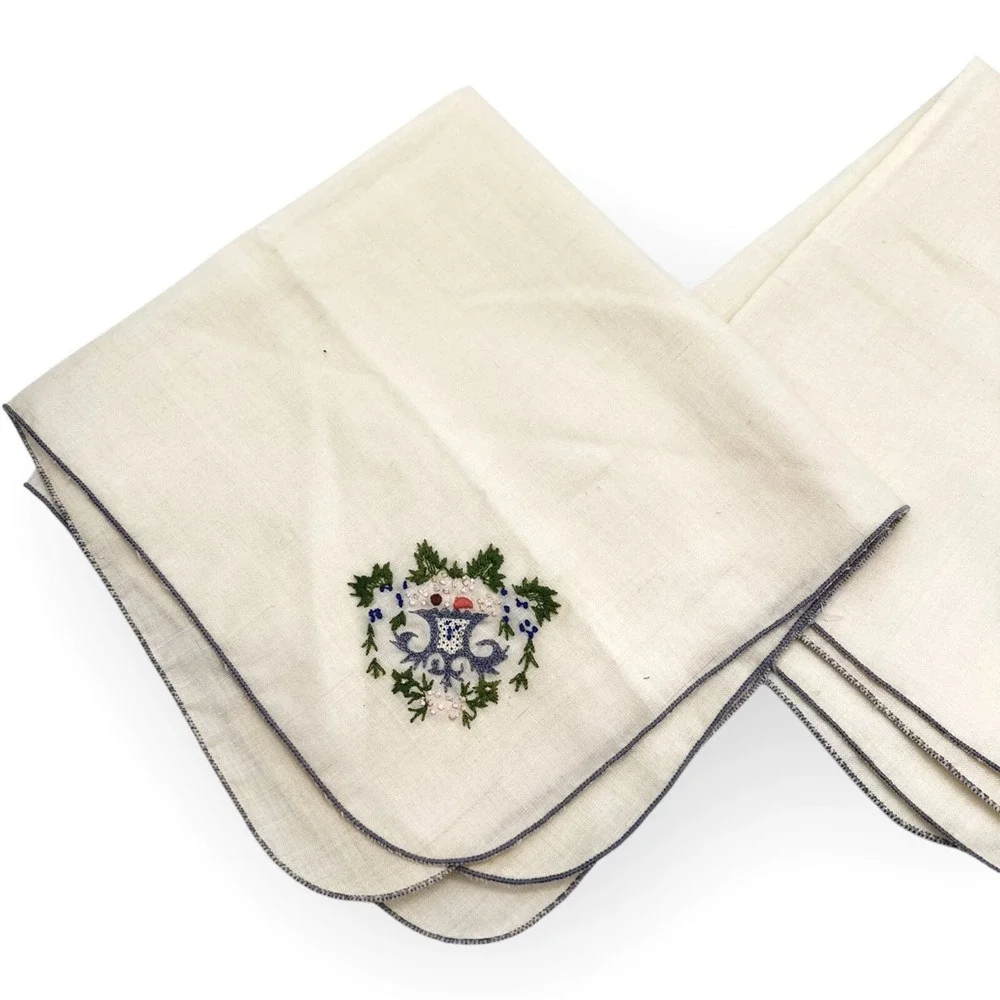 Vintage Set Of 2 Linen Embroider‎ Napkins  15